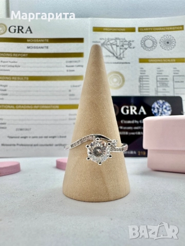 Сребърен пръстен с мойсанит (диамант) 1 карат, снимка 2 - Пръстени - 52059279