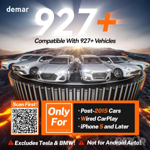 Cleviton - Apple Carplay безжичен адаптер, Bluetooth 5.3 и WiFi 6, USB A/C, черен, снимка 6 - Аксесоари и консумативи - 51396120