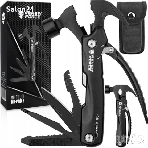 Мултифункционално джобно ножче с клещи, 2 триона, отварачка, чук