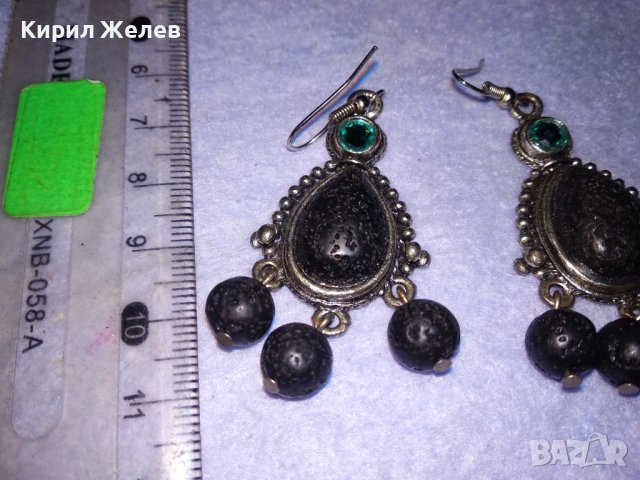 АРТИСТИЧНИ ВИНТИДЖ АРТ СРЕБРИСТИ МЕДНИ ОБЕЦИ с ВУЛКАНИЧЕН КАМЪК и ИСКРЯЩИ СИНИ КРИСТАЛИ 38634, снимка 8 - Обеци - 41622937