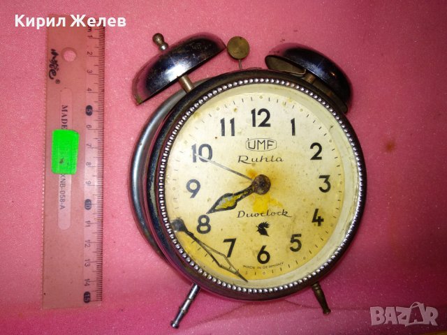 UMF RUHLA DUOCLOCK MADE IN GERMANY Стар КОЛЕКЦИОНЕРСКИ МЕХАНИЧЕН БУДИЛНИК ВИНТИДЖ МОДЕЛ 43678, снимка 8 - Антикварни и старинни предмети - 44464438