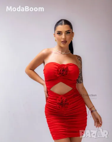 Червена дамска къса рокля , снимка 2 - Рокли - 48712575