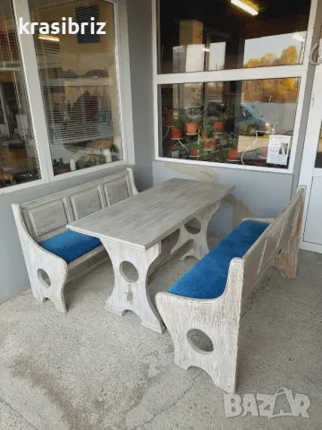 К-т Масивна Маса с  Две Пейки-Налични-1 Комплект!, снимка 1