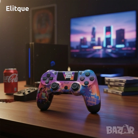 Безжичен джойстик за PS4 с тъчпад, вибрация и LED осветление – FC25 / GTA дизайн, снимка 6 - Друга електроника - 53120593