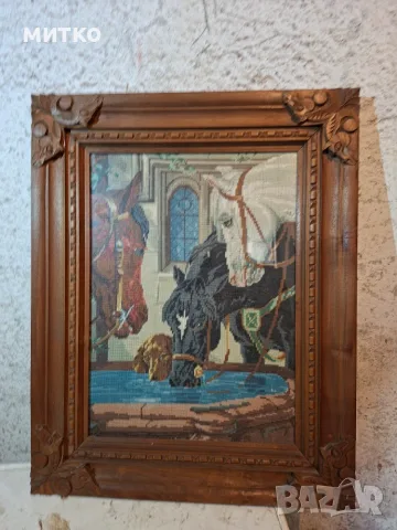 Гоблен в дървена рамка , снимка 2 - Гоблени - 56347629