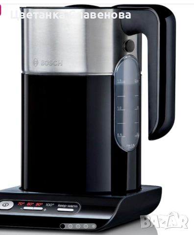 Електрическа кана Bosch TWK8613P, 1.5 л, 2400W, Черен, снимка 2 - Кани - 52404517