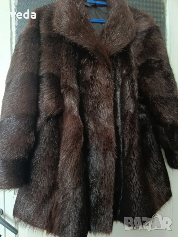 Луксозно кожено палто естествен косъм - размер L/XL