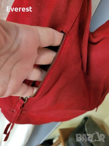 LA REDOUTE  естествен велур червена чанта,тип торба, made in INDIA , снимка 12 - Чанти - 40820737