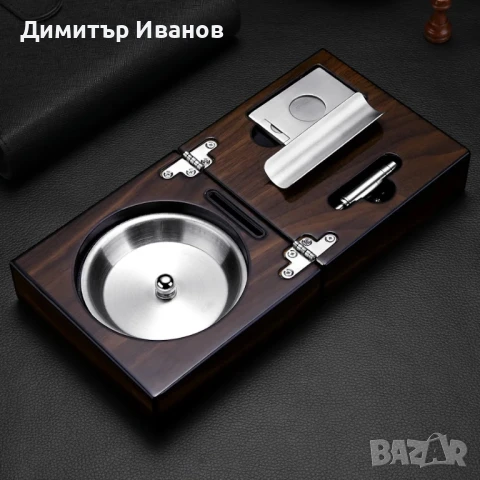 Кедров пепелник със стойка, ножица и пънчър за пури, снимка 12 - Други - 50979982