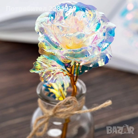 Роза в цветовете на дъгата – изискан подарък за любов и благодарност, снимка 4 - Декорация за дома - 52847175