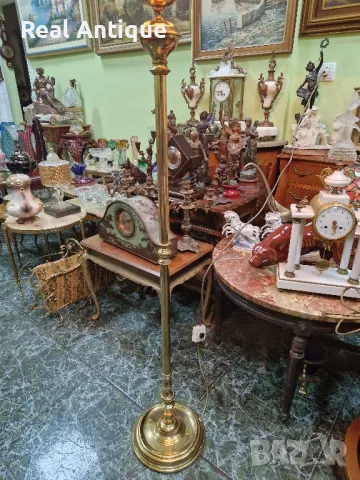 Прекрасна антикварна английска висока подова лампа от месинг , снимка 5 - Настолни лампи - 48418312