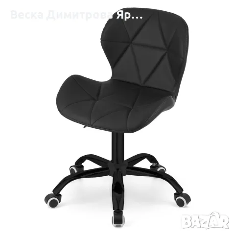 Комплект от 2 броя модерен въртящ се стол за офис и салон, Черна еко кожа, до 120 кг, снимка 3 - Столове - 56183671