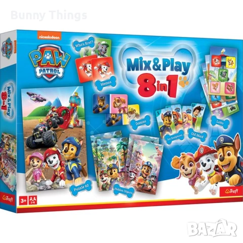 Комплект настолни игри Paw Patrol – мемо, пъзел и домино 8 в 1
