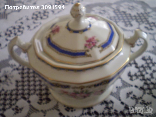 Стар сервиз за ЧАЙ порцелан SCHLAGGENWALD BOHEMIA Бяло синьо злато Рядка находка, снимка 3 - Антикварни и старинни предмети - 40197046