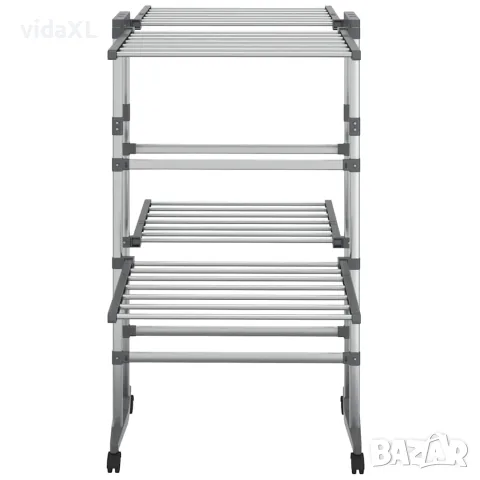 vidaXL Двуетажен сушилник за дрехи с колелца, сребрист, 60x70x106 см, снимка 3 - Сушилници - 56147145