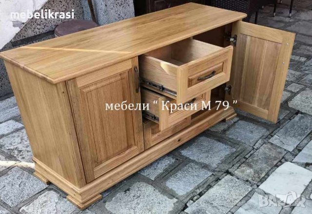 Скрин с 3 чекмеджета и врати-масив Дъб в естествен цвят! Наличен!, снимка 3 - Скринове - 41828656