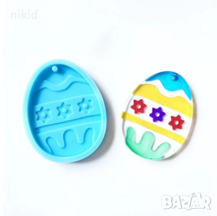 3 модела Великденско яйце с декор плитък силиконов молд форма фондан шоколад гипс смола декор, снимка 3 - Форми - 36188387