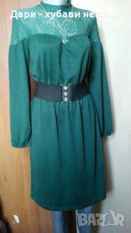 Рокля в зелено, с дантела👗🍀S,M,L👗🍀арт.3053