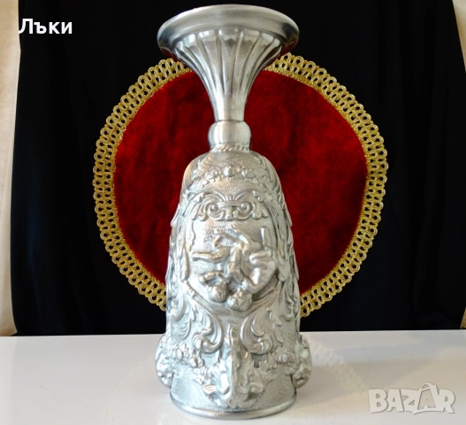 Калаен бокал,чаша за вино,глави на овен,ангели,барок. , снимка 11 - Антикварни и старинни предмети - 51704366