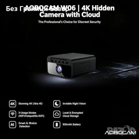 Нова Мини Камера AOBOCAM 4K WiFi MicroSD слот Нощно Виждане Детектор Движение охрана дом, снимка 2 - Други - 56224075