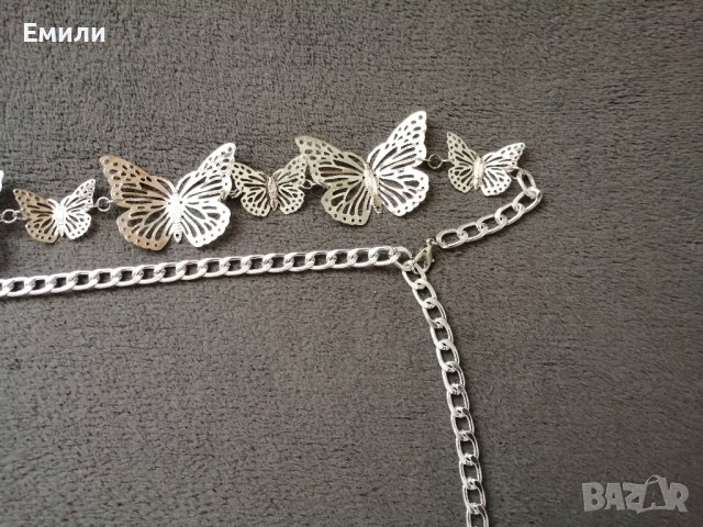 Метален колан бижу верижка с пеперуди в сребрист цвят, снимка 10 - Колани - 41755413