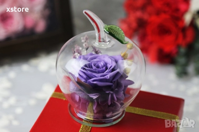 Вечна Роза в стъклена ябълка YSH F, снимка 3 - Декорация за дома - 52793223
