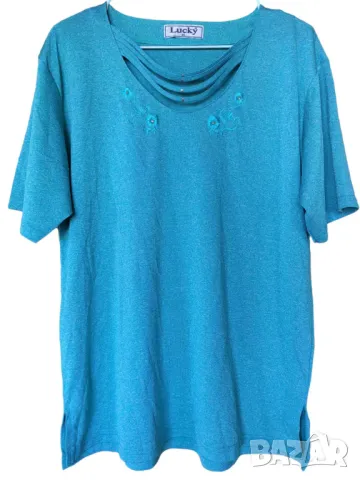 Дамска тениска Lucky, 66% полиестер, 30% памук, Синя, 70х56, XL