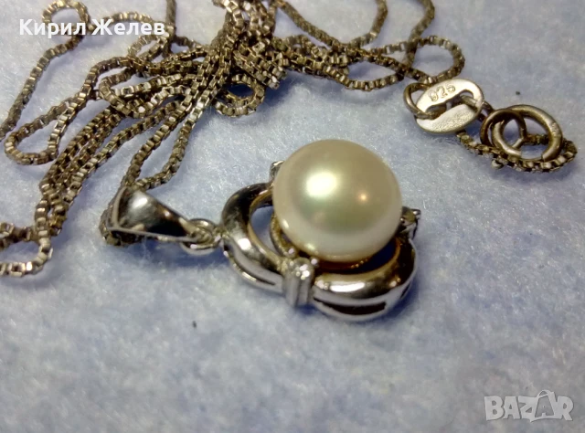 НЕЖЕН СРЕБЪРЕН ПЕНДАНТ РОДИРАНО СРЕБРО 925 с БЯЛА НАТУРАЛНА ПЕРЛА и ФИНА СРЕБЪРНА 925  ВЕРИЖКА 47478, снимка 7 - Колиета, медальони, синджири - 50489368