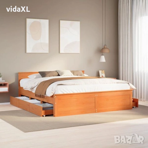 vidaXL Рамка за легло без матрак, с табла, 180x200 см, бор масив（SKU:3308758）, снимка 4 - Спални и легла - 53363719