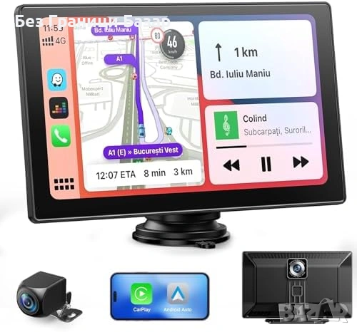 Нов CarPlay Android Auto 9'' Екран 4K Dash Cam GPS Навигация кола автомобил