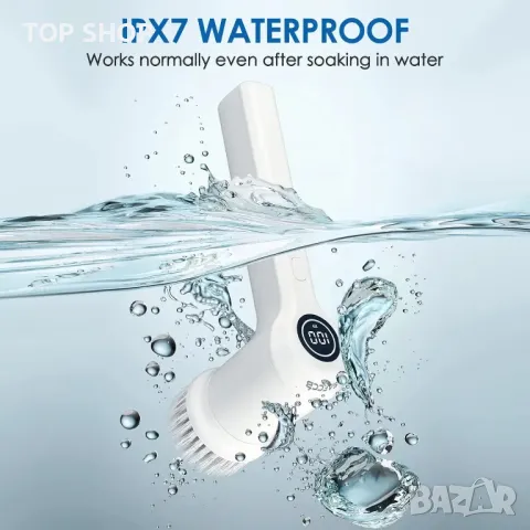 Електрическа безжична почистваща четка за захранване с 6 сменяеми глави на четки и 2 ско, снимка 4 - Съдове за готвене - 48830195