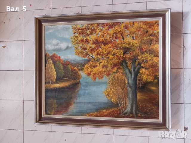 Стара голяма авторска картина - пейзаж , подписана, снимка 2 - Картини - 52788701
