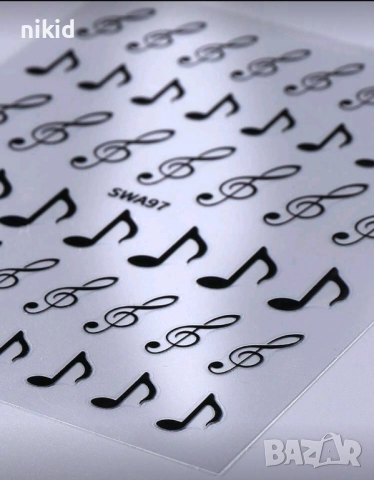 3 вида нота ноти музика самозалепващи лепенки ваденки за нокти маникюр декорация, снимка 5 - Продукти за маникюр - 52125863