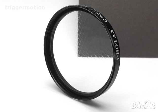 49mm Оригинален PHOTAX Оптичен Фотографски Филтър с Ефект "Звезда", 4x Star Burst Cross Screen, снимка 3 - Обективи и филтри - 41900977