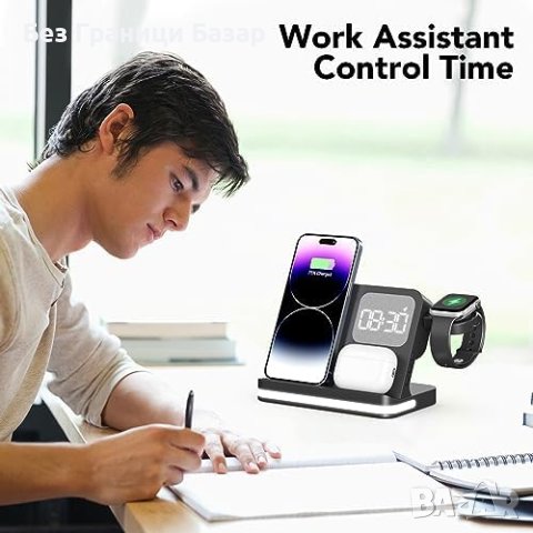 Ново Мултифункционално 4 в 1 Зарядно за Apple Устройства с Нощен Часовник, снимка 3 - Аксесоари за Apple - 44261377