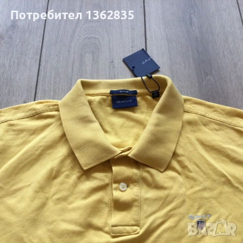 НОВА оригинална жълта памучна поло тениска с яка GANT размер L от САЩ, снимка 2 - Тениски - 52131176