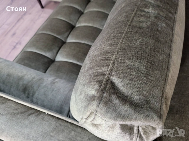 Зелен ъглов диван от плат с лежанка, снимка 5 - Дивани и мека мебел - 53730855