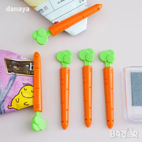 5379 Комплект щипки за торбички Морковчета с магнитна поставка, 5 броя, снимка 7 - Аксесоари за кухня - 47704049