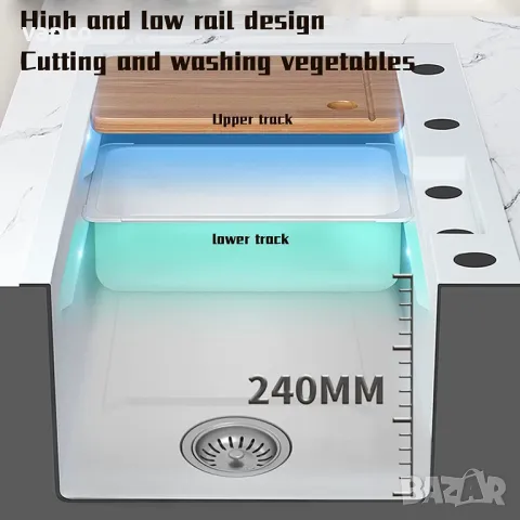 60см Висококачествена мултифункционална бяла кухненска мивка, снимка 12 - Мивки - 49377775