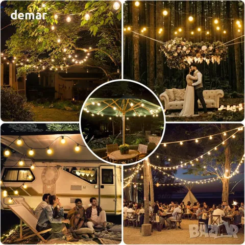 Warlisou външни фестонни светлини, 15 метра, нечупливи LED крушки, дистанционно, снимка 7 - Лед осветление - 49673281