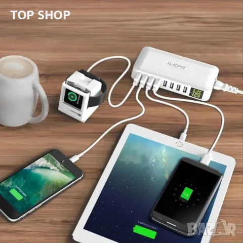 iLepo 8-портова USB зарядна станция за зареждане на множество устройства с LED дисплей, снимка 6 - Друга електроника - 48757259