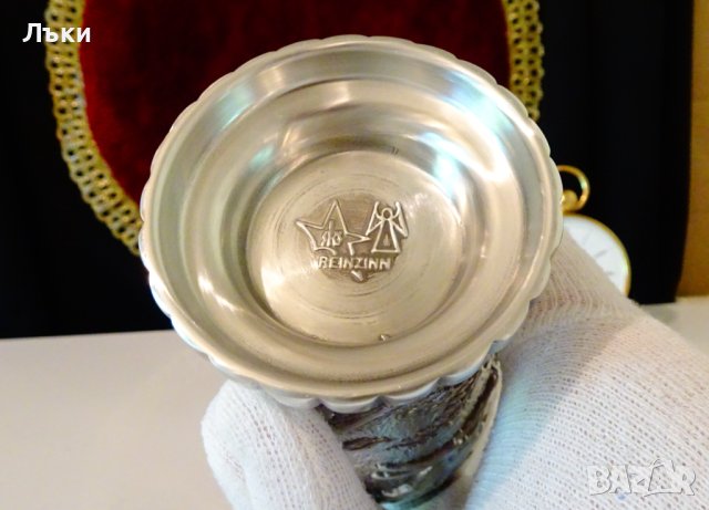 Бокал,халба от калай с ловна картина шедьовър,авторска, снимка 10 - Антикварни и старинни предмети - 41693347