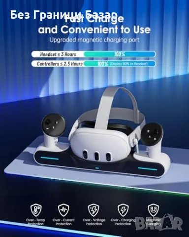 Нова Зарядна Станция за Quest 3 – Магнитно Зареждане + Батерии за игри, снимка 2 - Аксесоари - 49693286