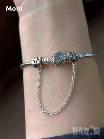 Сребърна гривна за талисмани, осигурителна верижка 