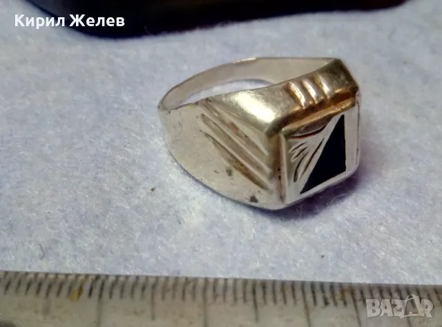 Стар РЪЧНО РЕТРО ОРНАМЕНТИРАН СРЕБЪРЕН ПРЪСТЕН СРЕБРО 925 с ИНКРУСТИРАН ШЛИФОВАН ЧЕРЕН ОНИКС 48234, снимка 4 - Пръстени - 49294556