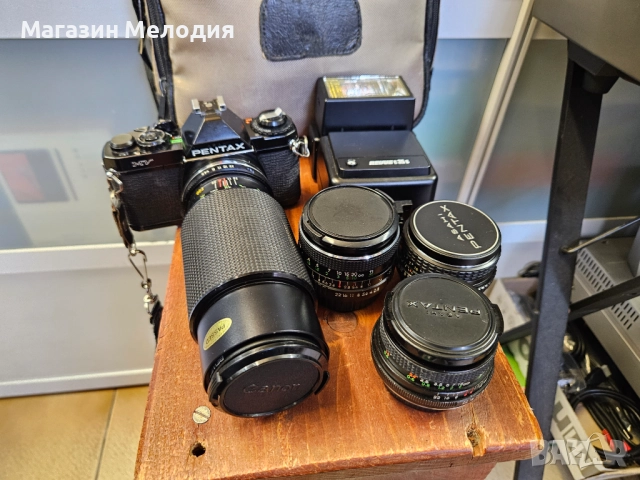 Фотоапарат Pentax MV  В отлично техническо и визуално състояние. Комплект с чанта, книжки, 4 обектив, снимка 2 - Фотоапарати - 48611228