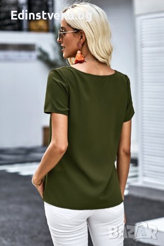 Дамска блуза в зелено с къс ръкав и копчета, снимка 2 - Тениски - 40517994