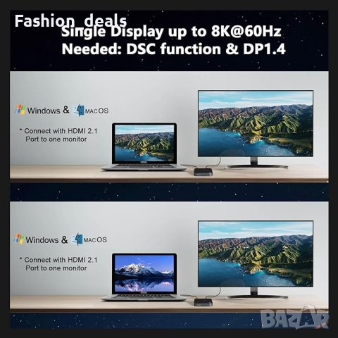Нова Докинг станция два монитора 9 в 1 използваеми портове за Windows MST Dock с 8K HDMI 2.1 Хъб, снимка 3 - Друга електроника - 42309125