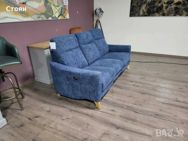 Сив диван от плат тройка с електрически релаксиращ механизъм, снимка 10 - Дивани и мека мебел - 50887320