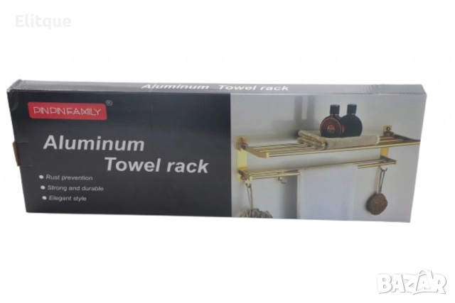 Двуетажна алуминиева поставка за хавлии със златно покритие и 4 куки, снимка 5 - Други стоки за дома - 52716314